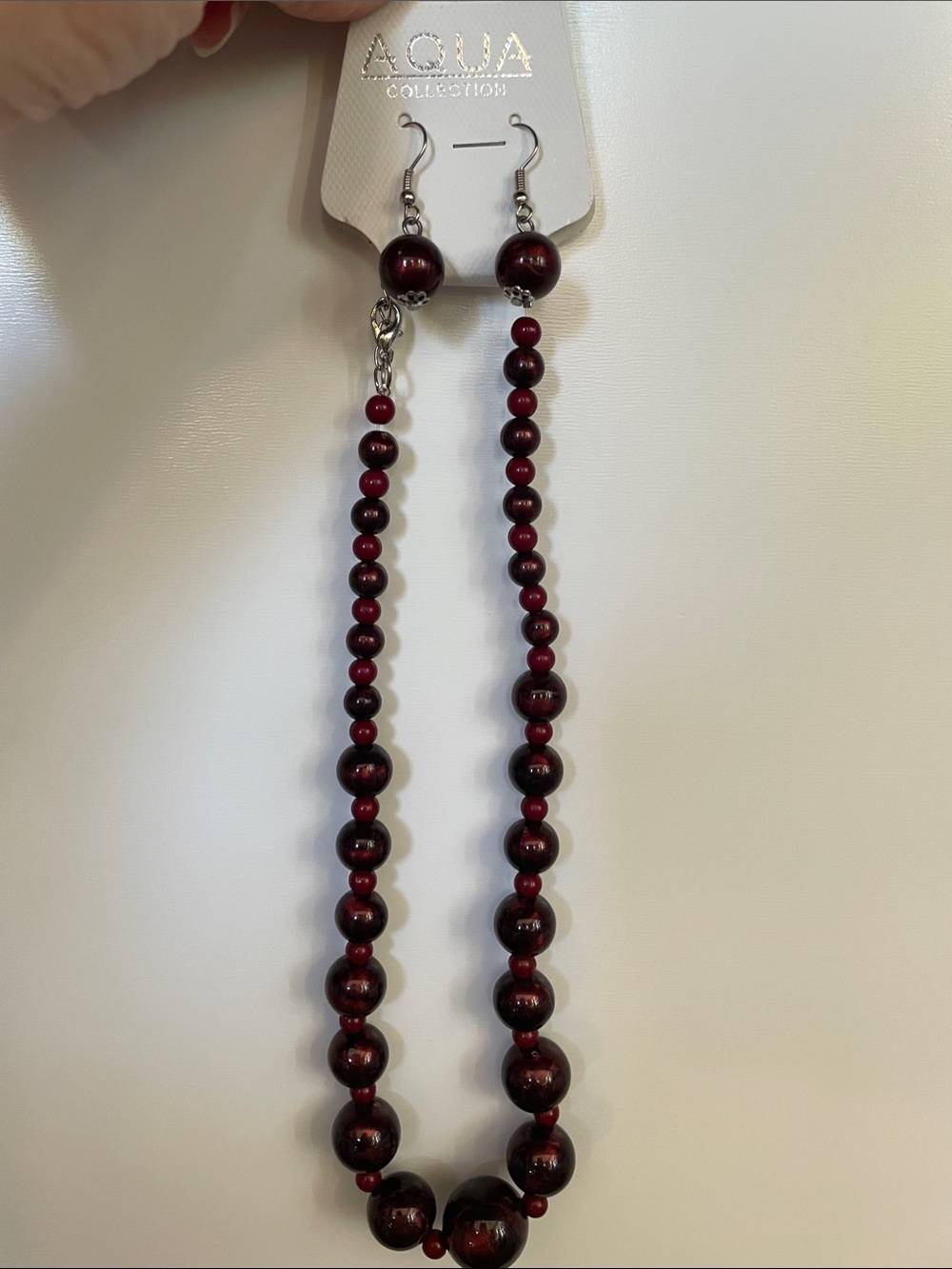 Deep Wine Beaded Necklace and Earrings